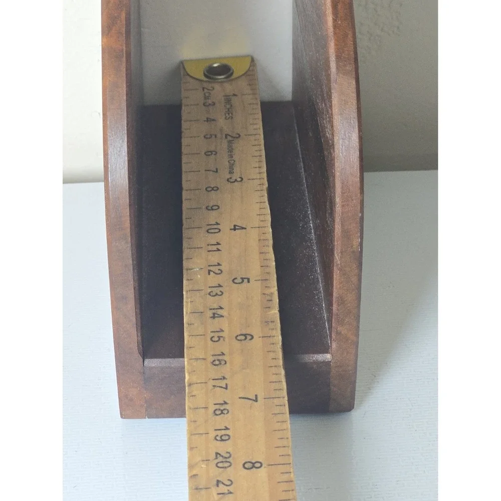 VTG Mid Century Wooden Napkin Holder Arch Teak Acacia Wood Letter Organizer MCM
